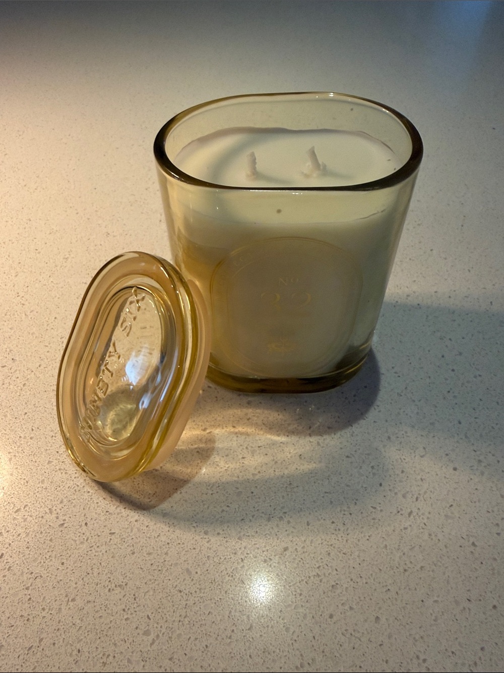 Ninety Amber Glass Two-Wick Jar Candle with Matching Lid
